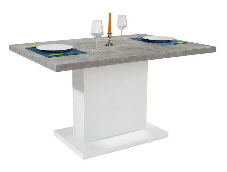 Table de salle à manger Daures 135, Couleur : Blanc / Ciment - Dimensions : 160 x 80 cm (l x p)