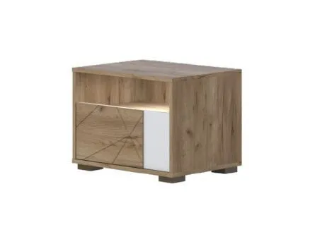 Table de chevet Manase 03 | Chêne brun & blanc brillant | 41 x 55 x 41 cm | Tiroir Soft Close