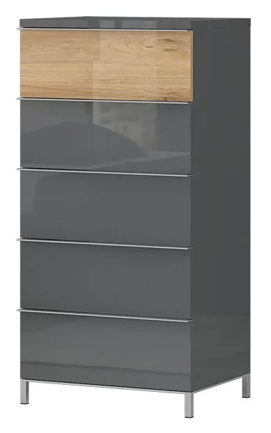 Commode Vaitele 15 | Anthracite brillant & Noyer | 123 x 60 x 45 cm | 5 tiroirs Soft Close