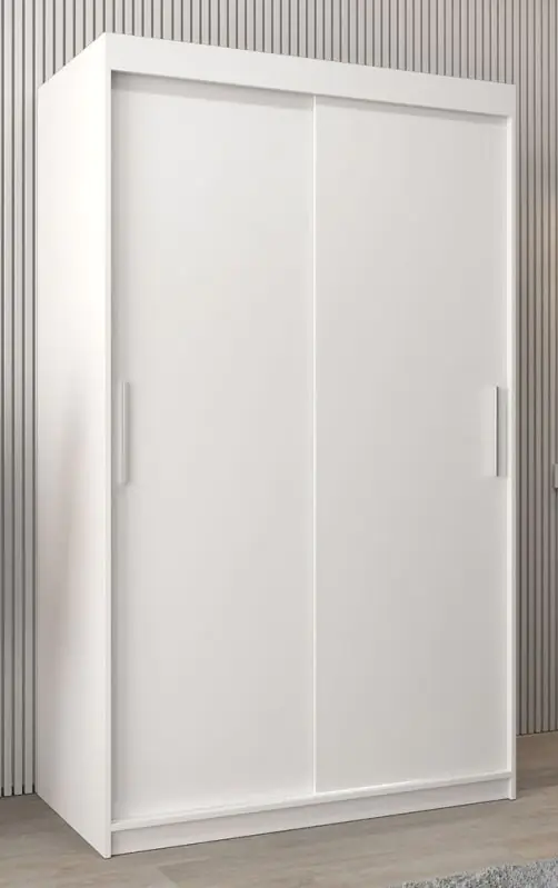 Armoire à portes coulissantes / Penderie Bisaurin 2A, Couleur : Blanc mat - Dimensions : 200 x 120 x 62 cm ( h x l x p)