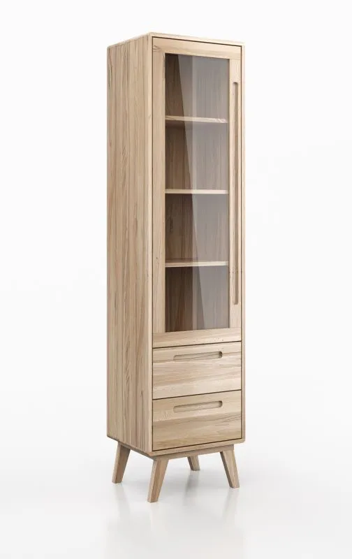Vitrine Engordany 01 | Hêtre massif laqué | 4 compartiments | 2 tiroirs | Soft-Close | 200 x 50 x 39 cm