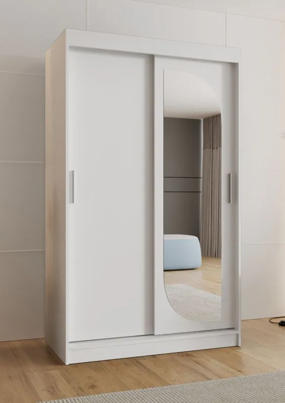 Armoire penderie blanche 1,2 m | 5 compartiments | porte miroir et porte coulissante | Signalkuppe 06