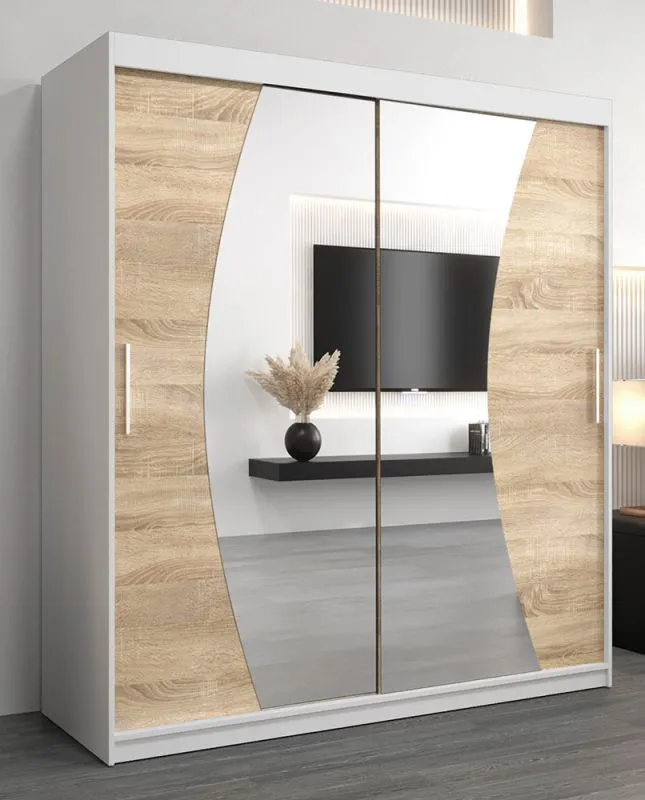 180 cm de large Armoire à portes coulissantes avec 10 casiers et 2 portes | Couleur: Chêne Sonoma  / Blanc | Laminée Abbildung