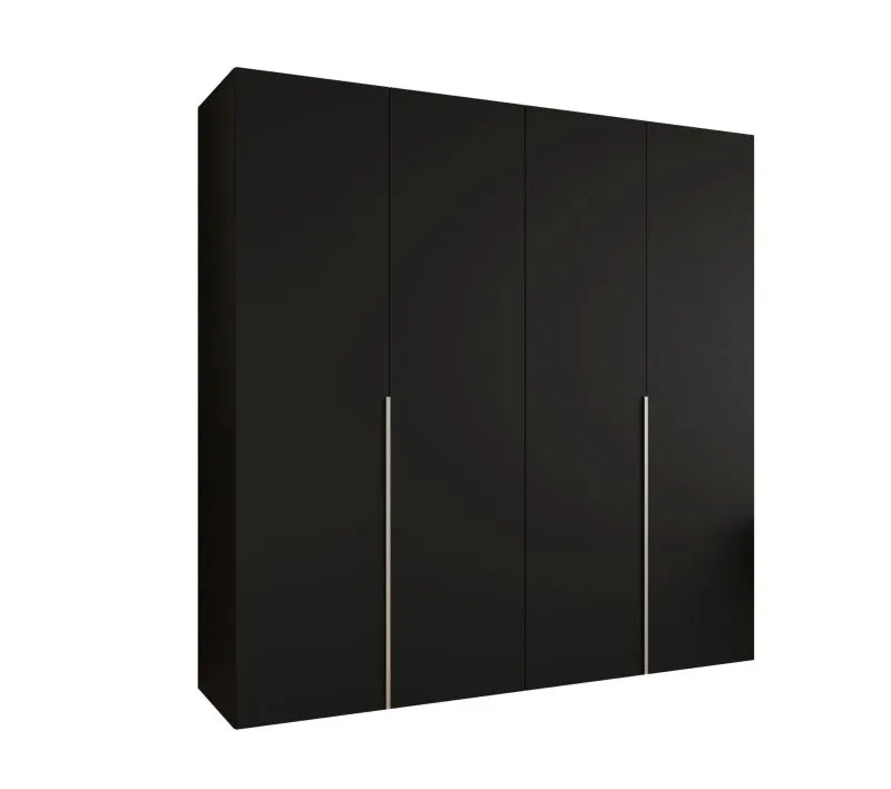 Armoire 4 portes Eiger 29 | Noir élégant | 2 tringles | Largeur 2 m | Soft-close | Poignées cachemire