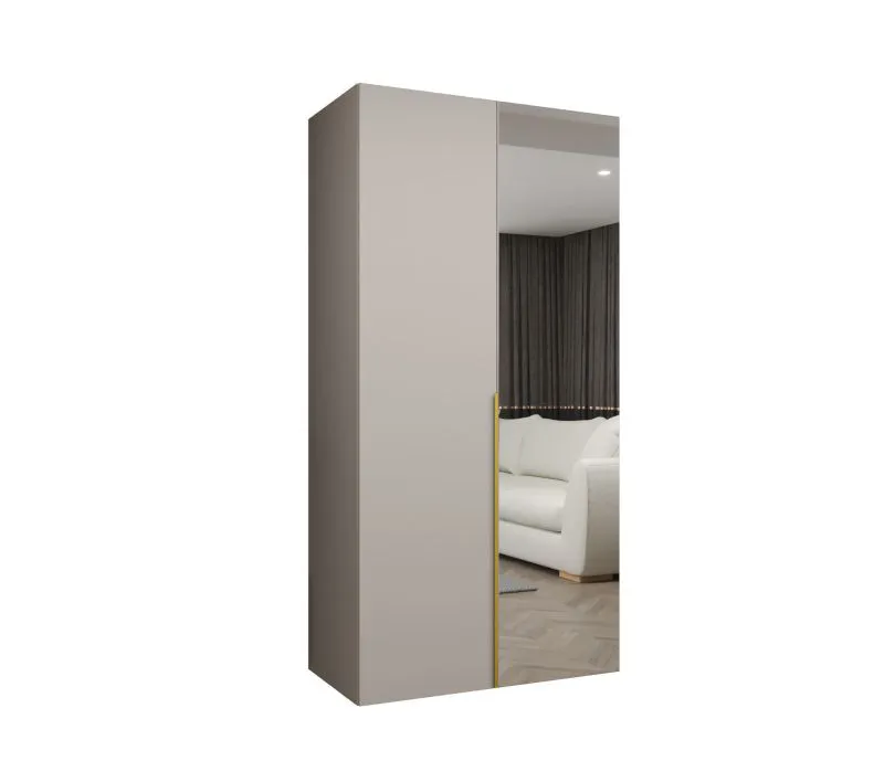 Armoire battante Eiger 66 avec porte miroir | Cachemire | 1 m | Poignées or | Soft-Close