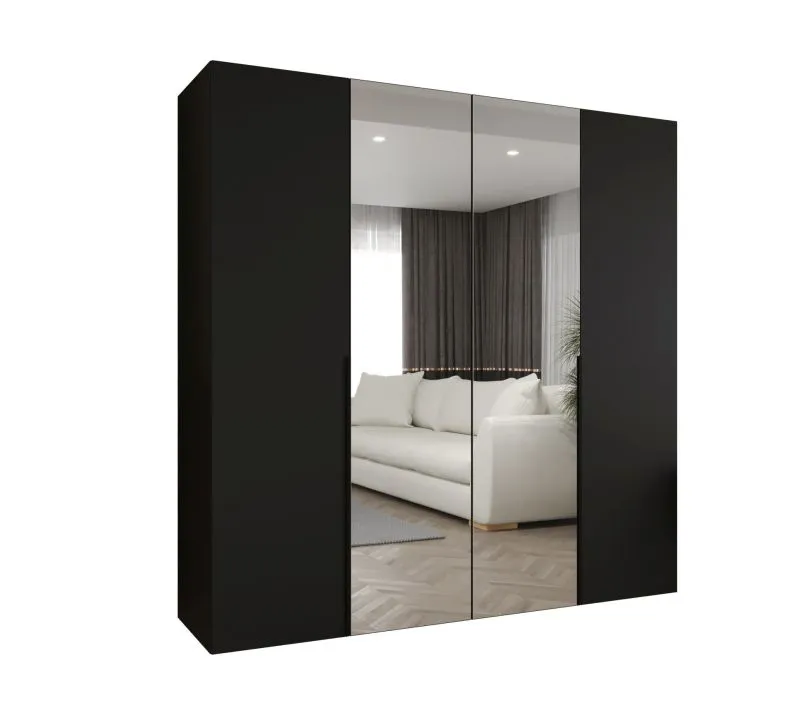Armoire penderie Eiger 83 | 2 portes miroir | 2 barres penderie | Noir | 2 mètres de large | Soft-Close