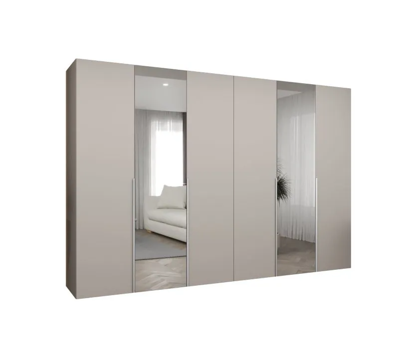 Armoire penderie 3m Eiger 109 | Portes battantes miroir | 4 tringles | Cachemire | 4 compartiments