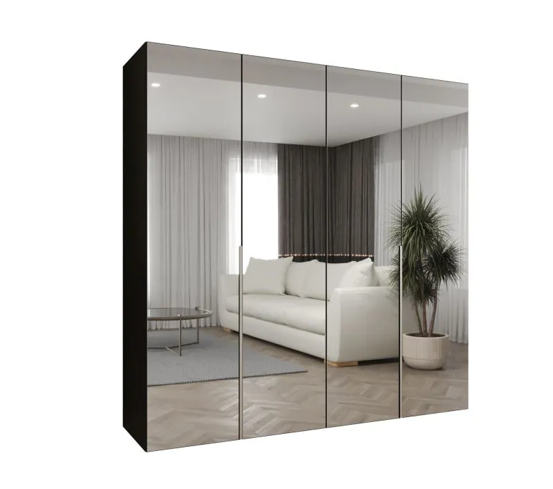 Armoire penderie Eiger 139 | Portes battantes soft-close | Noir & poignées cachemire | 2 mètres de large | 2 compartiments