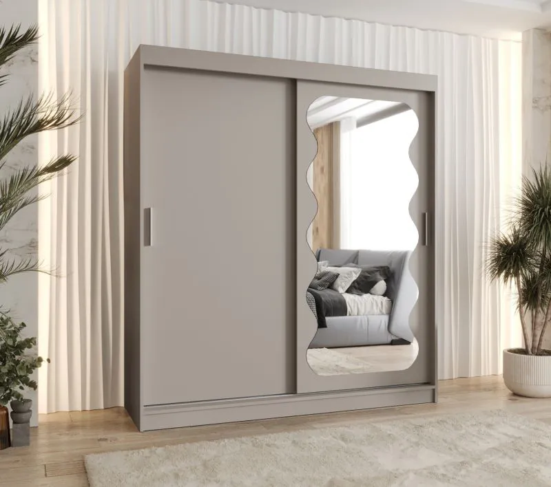 Armoire penderie Bernina 16 | Portes coulissantes miroir | Cachemire | 1,8 m de large | 10 compartiments