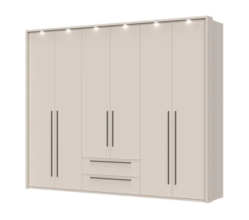 Armoire grand format 6 portes Neiafu 78 | 2 tiroirs | cadre LED | Soft-Close | 226 x 277 x 60 cm