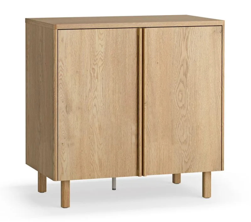 Commode / Petite / 2 portes / Couleur : Chêne / 83 x 46 x 83 cm / Fonction soft-close / Étagères réglables / Poignées & Pieds : Bois de chêne / 5 compartiments