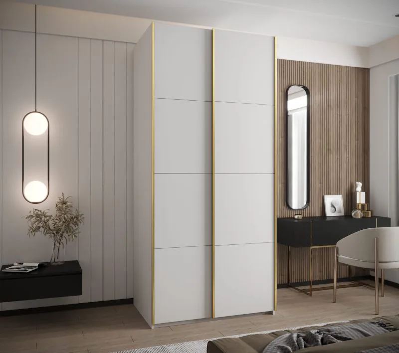 Penderie / Armoire à portes coulissantes / 2 portes coulissantes / 2 tringles à vêtements / 245,5 x 110 x 64 cm / 6 compartiments / Protection des bords ABS / Couleur : Blanc / Soft-Close