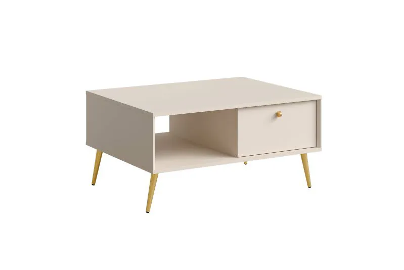 Table basse moderne Egaleo 03 beige | 1 porte basculante | 1 niche ouverte | Pieds métal | 43 x 87 x 66 cm