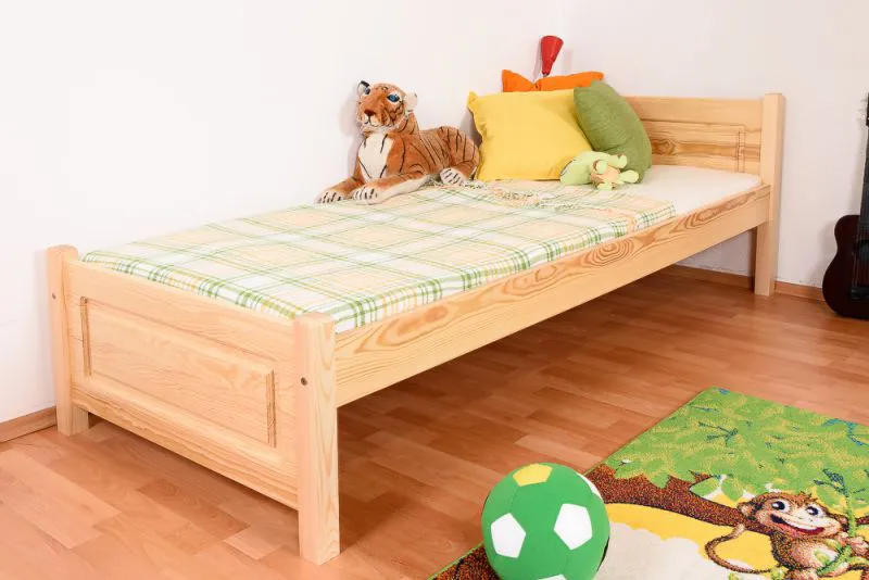Lit enfant ou adolescent en pin massif naturel 78 | Sommier inclus | 80 x 200 cm | Design moderne et robuste