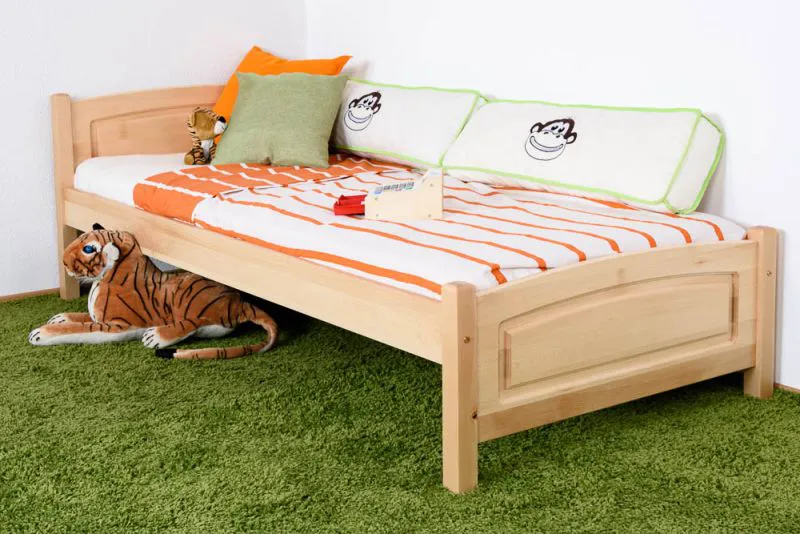 Lit enfant ou adolescent en hêtre massif naturel 117 | 90 x 200 cm | Sommier inclus | Design moderne