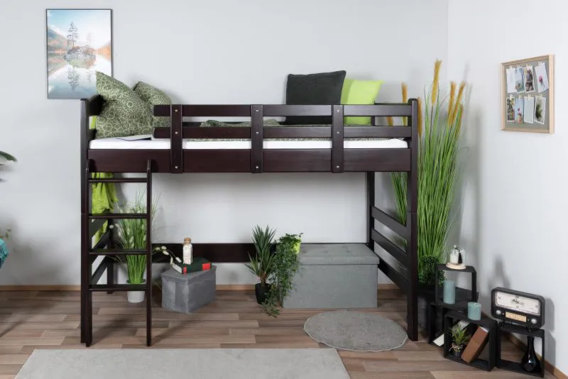 Lit mezzanine 90 x 190 cm | Easy Premium Line K22/n | Hêtre massif brun chocolat | Transformable