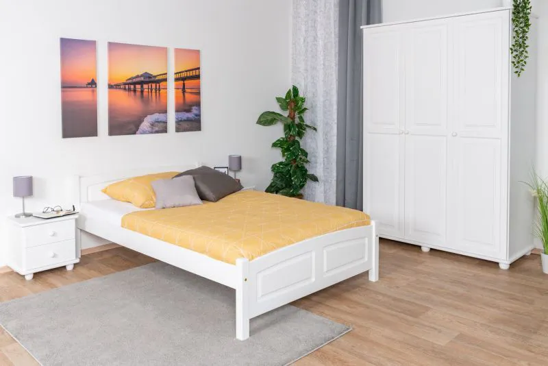 Chambre complète style maison de campagne | Set K Junco 4 pièces | Blanc | Pin massif | Lit 120 x 200 cm
