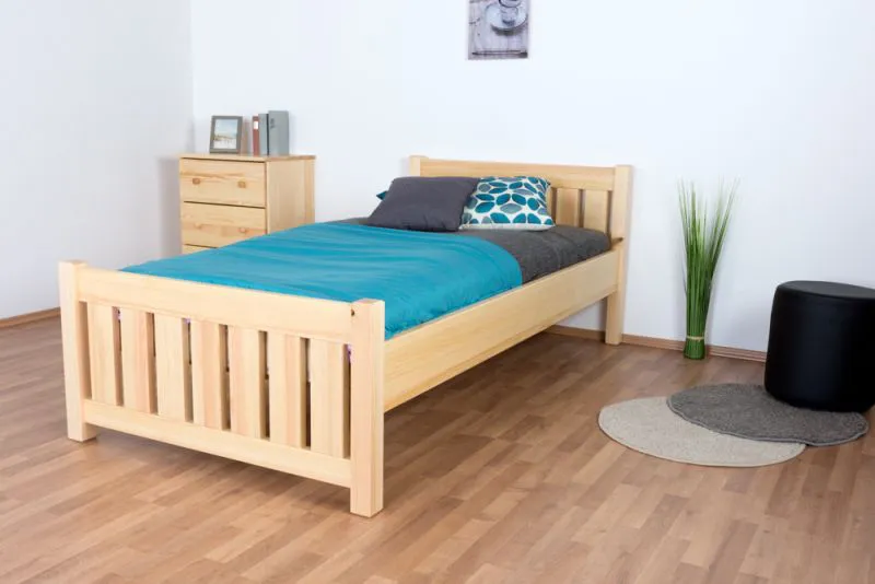 Lit simple / lit d'appoint en pin massif naturel 66, sommier à lattes inclus - 100 x 200 cm (L x l)