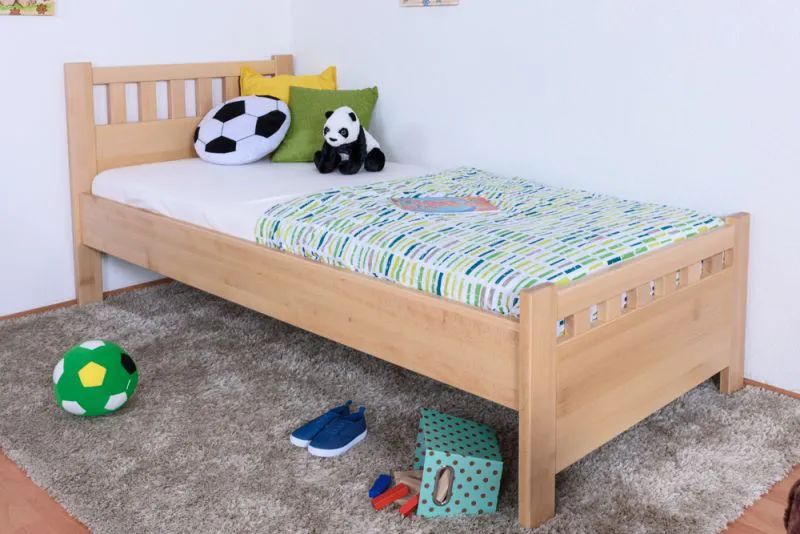 Lit enfant ou adolescent en bois de hêtre massif naturel 109 | 90 x 200 cm | Avec sommier | Design moderne et robuste