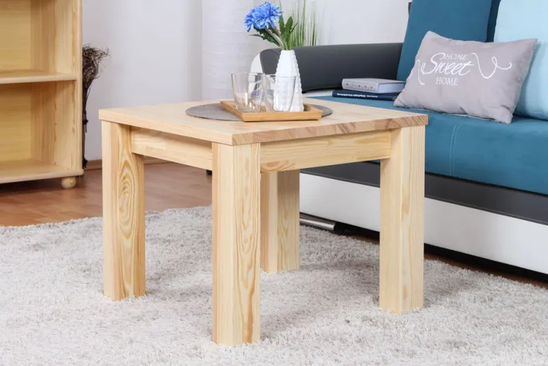 Table basse en pin massif naturel Junco 485 | 60 x 60 x 50 cm | Design moderne et robuste