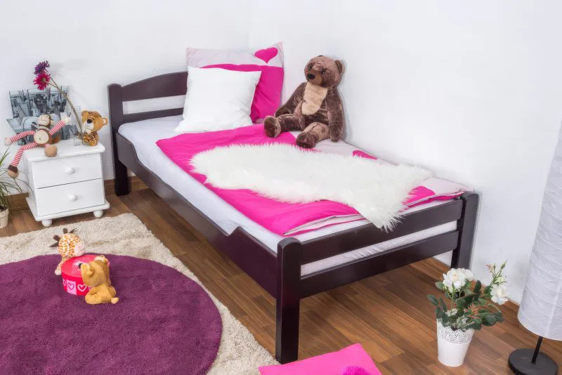 Lit enfant ou adolescent Easy Premium Line K1/2n | Hêtre massif laqué chocolat | 90 x 190 cm | Montage rapide