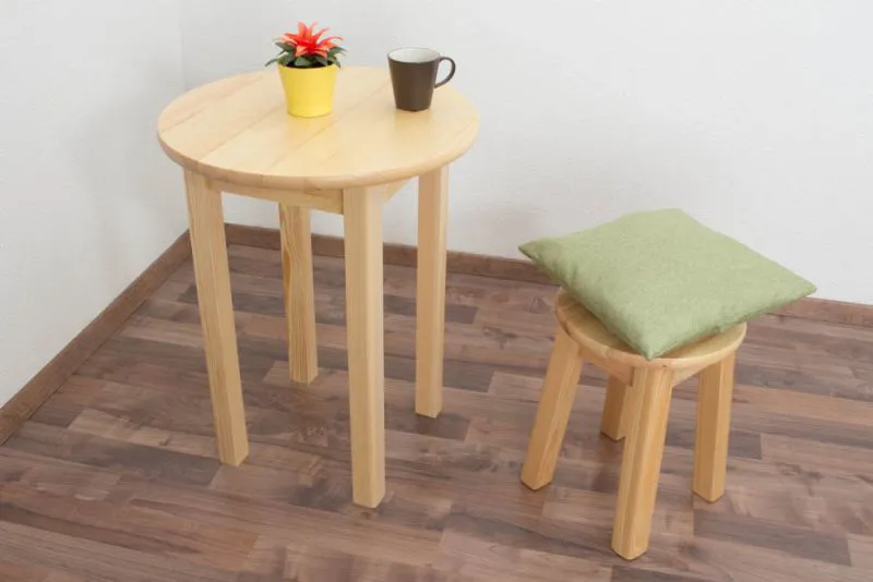 Table ronde bois de pin massif naturel | Design moderne | Ø 60 cm | Junco 234A