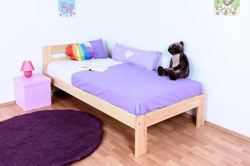 Lit enfant ou adolescent en pin massif naturel 74 | 100 x 200 cm | Sommier à lattes inclus | Design moderne et robuste