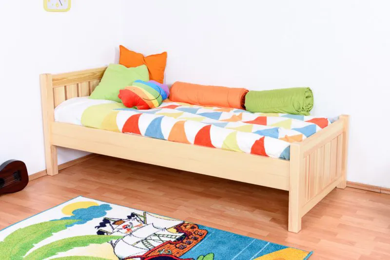 Lit enfant ou adolescent en pin massif naturel 66 | Sommier à lattes inclus | 80 x 200 cm
