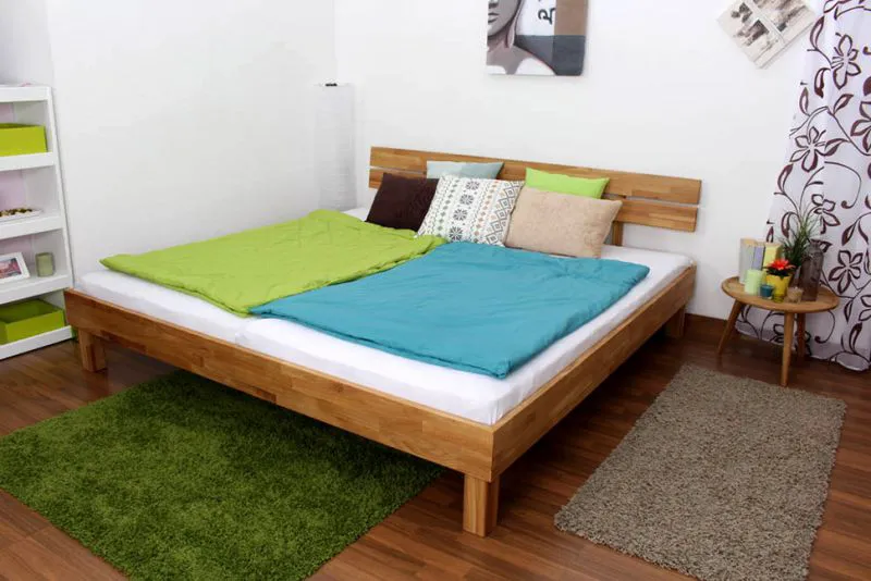 Bois massif Lit | 200 x 200 cm | Chêne | Huilé Abbildung