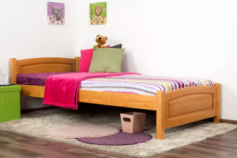 Cadre de lit pour enfants / Lit pour enfant 100 x 200 cm | Bois massif: Pin | Laqué Aulne Abbildung