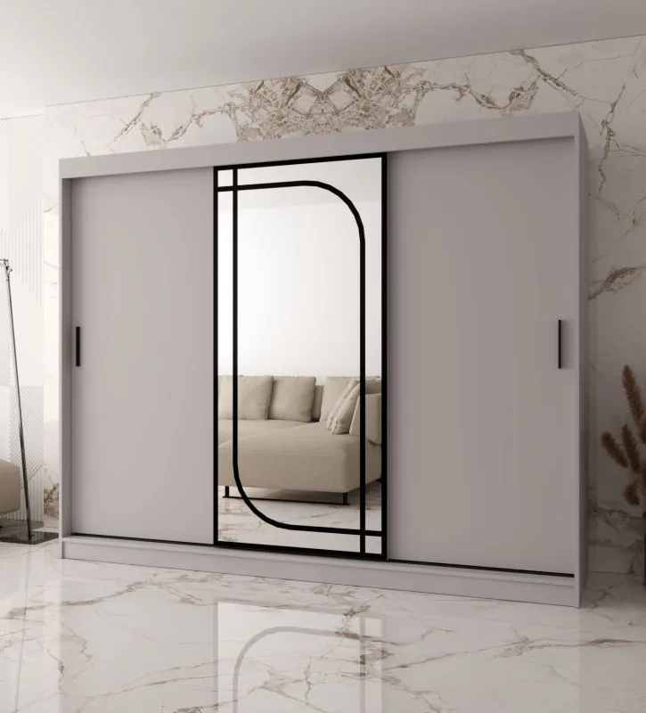 Armoire | Cachemire | 3 portes | 10 compartiments | 250 x 62 x 200 cm | miroir décoratif | 2 tringles à vêtements | armoire à portes coulissantes | finition haut de gamme