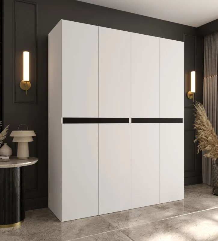 Armoire à portes battantes / Blanche / 8 portes battantes / 6 compartiments / 2 tringles / Penderie / 180 x 52 x 203 cm / Finition haut de gamme / Système de fermeture Soft-Close
