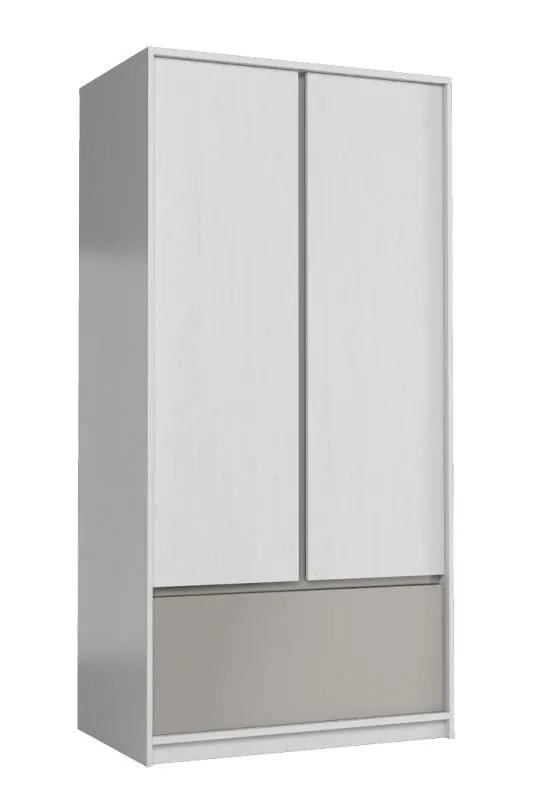 Armoire à portes battantes / armoire Alwiru 04, couleur : blanc pin / gris - 197 x 90 x 53 cm (h x l x p)
