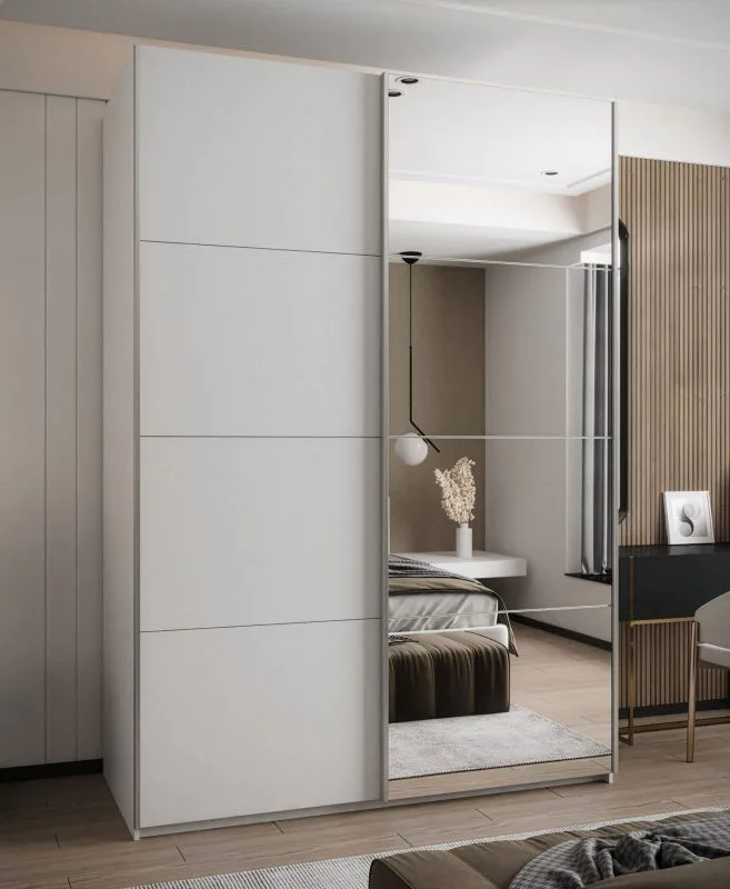 Penderie / Armoire à portes coulissantes / Soft-Close / Couleur : Blanc / 245,5 x 170 x 64 cm / 2 Barres de penderie / Miroir / 2 Portes coulissantes / 11 Compartiments