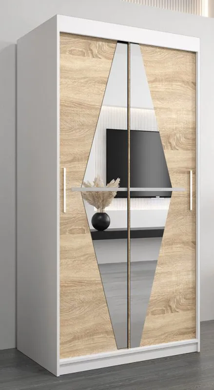 1 mètre de large Armoire avec 2 portes | Couleur : Chêne / Blanc Abbildung