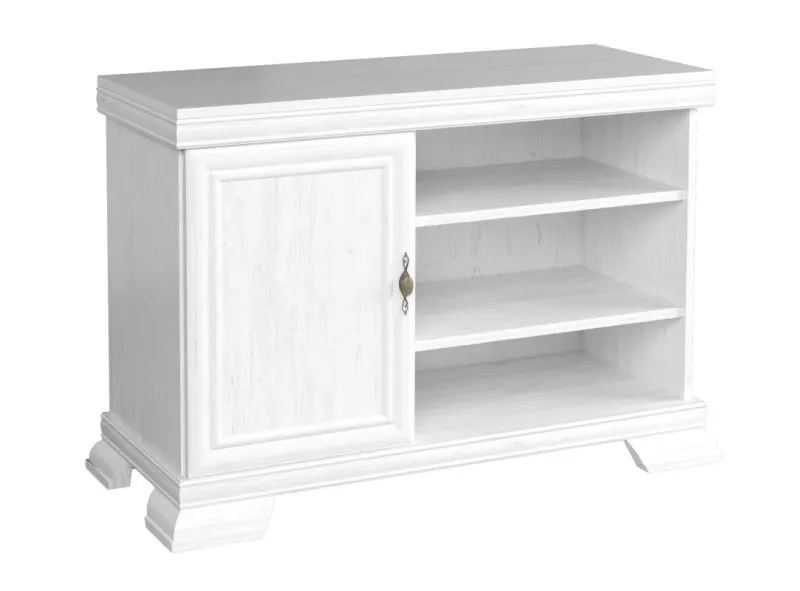 Meuble TV Sentis 10, Couleur : Pin blanc - 77 x 108 x 56 cm (H x L x P)