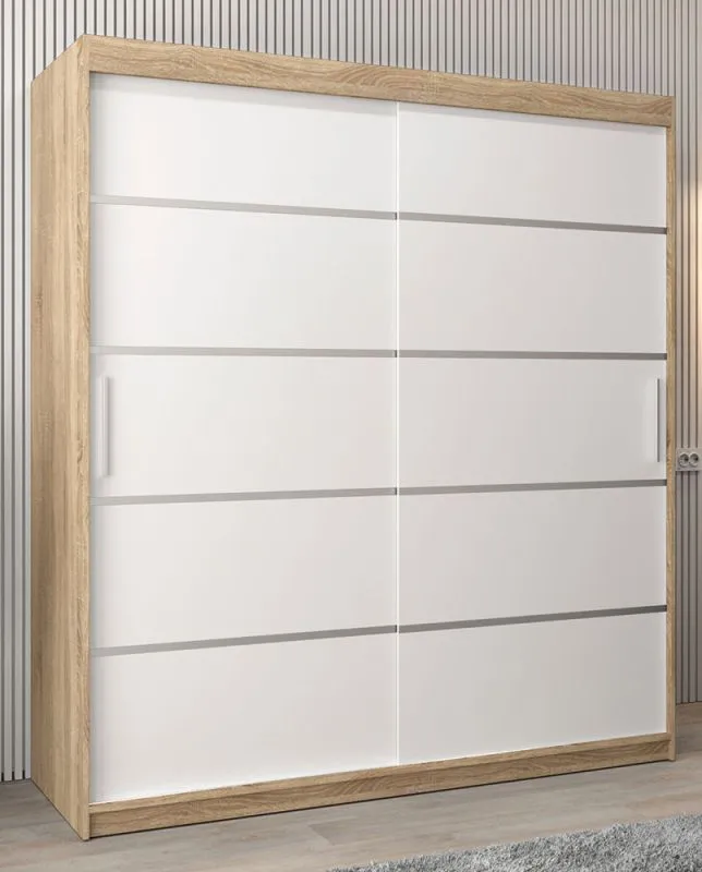 Penderie à portes coulissantes Jan 04A | Chêne Sonoma & Blanc mat | 200 x 180 x 62 cm
