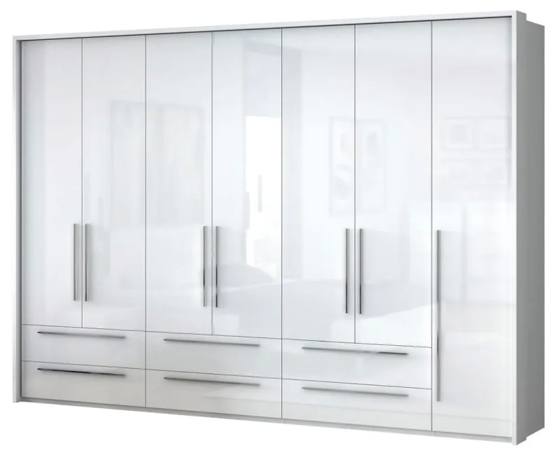 Armoire | 7 portes battantes | 6 tiroirs | 6 casiers | avec 4 tringles à vêtements | 322 cm de large | Couleur: Blanc Abbildung