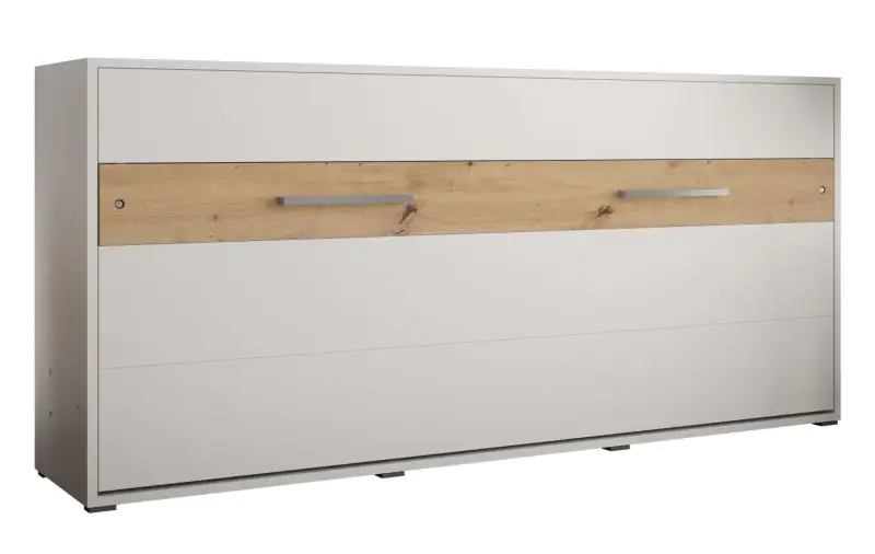 Lit armoire Namsan 01 horizontal, Couleur : Blanc mat / Chêne Artisan - Surface de couchage : 90 x 200 cm (l x L)