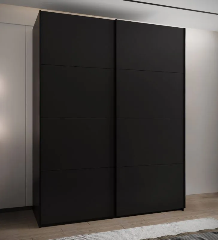 Penderie / Armoire à portes coulissantes / 2 tringles à vêtements / 245,5 x 200 x 64 cm / 2 portes coulissantes / 11 compartiments / 6 étagères / Couleur : Noir / Soft-Close