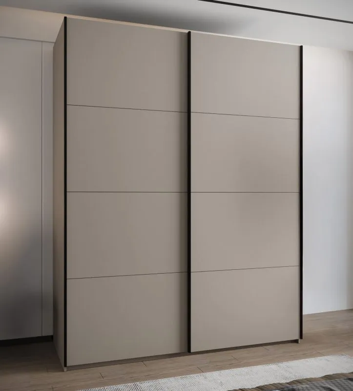 Penderie / Armoire à portes coulissantes / 2 portes coulissantes / 11 compartiments /245 x 200 x 64 cm / 6 étagères / 2 tringles à vêtements / Couleur : Cachemire / Soft-Close