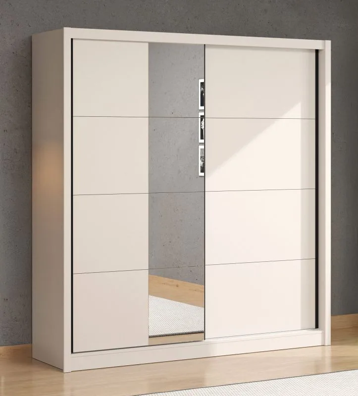 Armoire à portes coulissantes avec miroir Apatin 03 | Couleur cachemire | 3 tringles | 5 compartiments | 215,5 x 205 x 60 cm | Design moderne