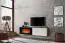 Meuble TV sobre avec cheminée électrique Bjordal 19, couleur : blanc mat / chêne sterling - dimensions : 45 x 180 x 40 cm (h x l x p), avec fonction push-to-open