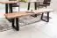 Banc de salle à manger avec assise naturelle, Couleur : Acacia / Noir - dimensions : 45 x 160 x 40 cm (h x l x p), avec pieds métalliques robustes
