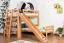 lit d'enfant superposé Pauli en hêtre massif naturel avec étagère et toboggan, y compris sommier à lattes déroulable - 90 x 200 cm, divisible