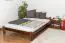 Lit simple / lit d'appoint en bois de pin massif, couleur noyer A8, sommier à lattes inclus - Dimensions : 140 x 200 cm