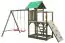 Tour de jeux S15 avec toboggan ondulé, balançoire double, balcon, bac à sable, mur d'escalade et échelle en bois - Dimensions : 430 x 380 cm (l x p)