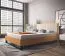 Lit double / Pin massif / 160 x 200 cm / Couleur : Chêne / Beige / Appuie-tête rembourré doux / Sommier à lattes inclus / Pied métallique / Lit d'appoint