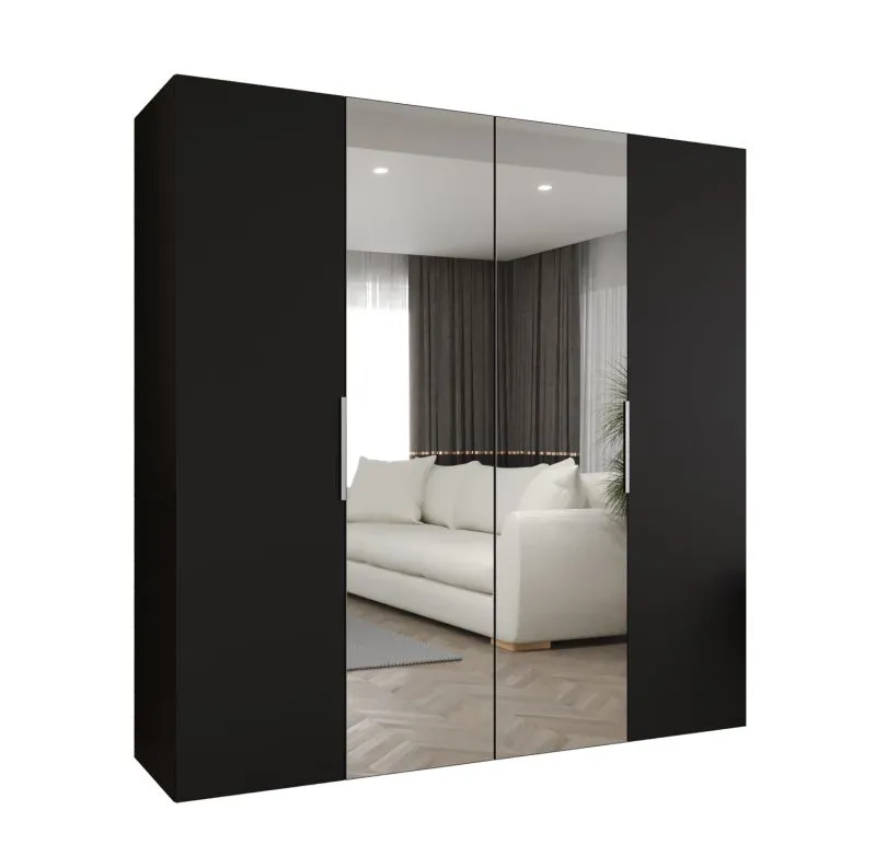 Armoire penderie Korab 84 noire | 2 tringles | Fermeture douce | 2 m de large | Poignées couleur cachemireées | 2 compartiments | Portes battantes