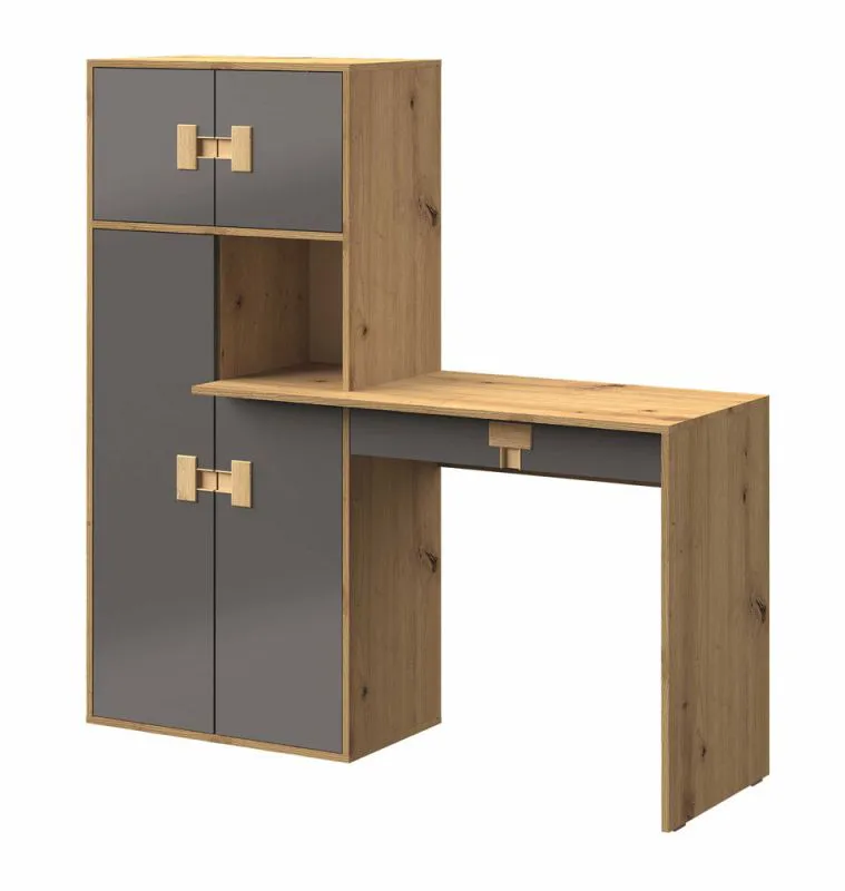 Bureau avec armoire annexe Garian 11 | Chambre de jeunes | Chêne / Gris | 152 x 151 x 50 cm